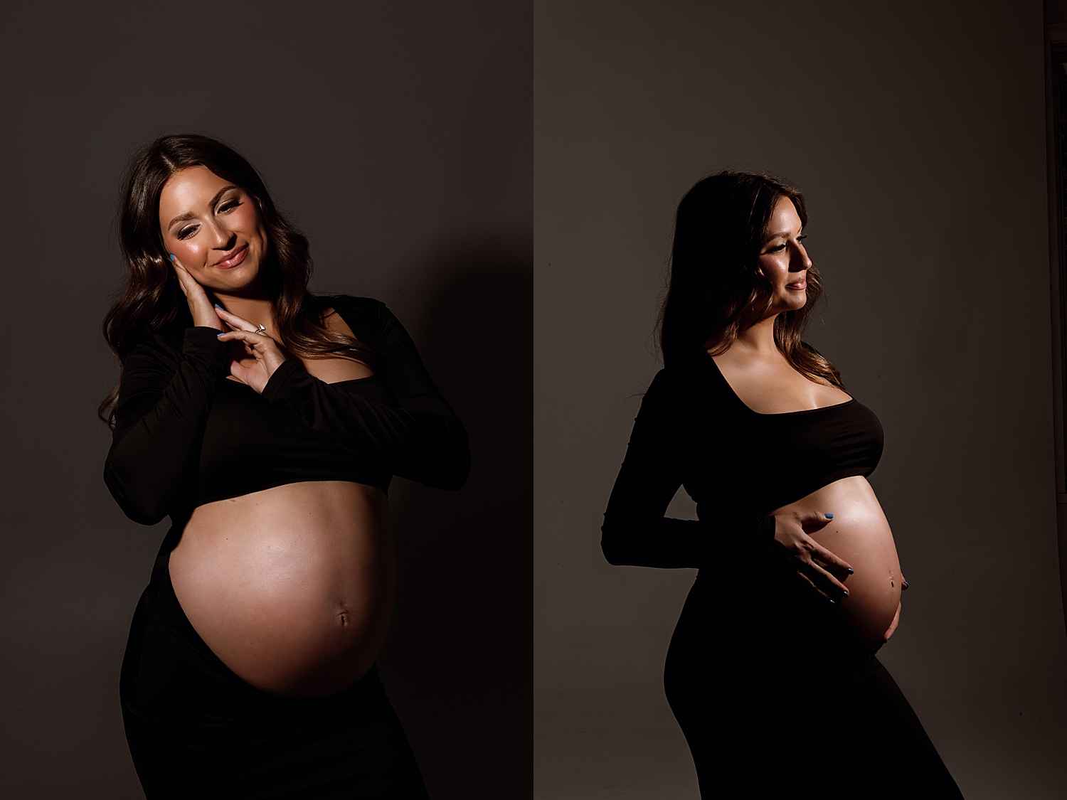 pregnant woman cradles her belly in hand by Tampa boudoir photographer