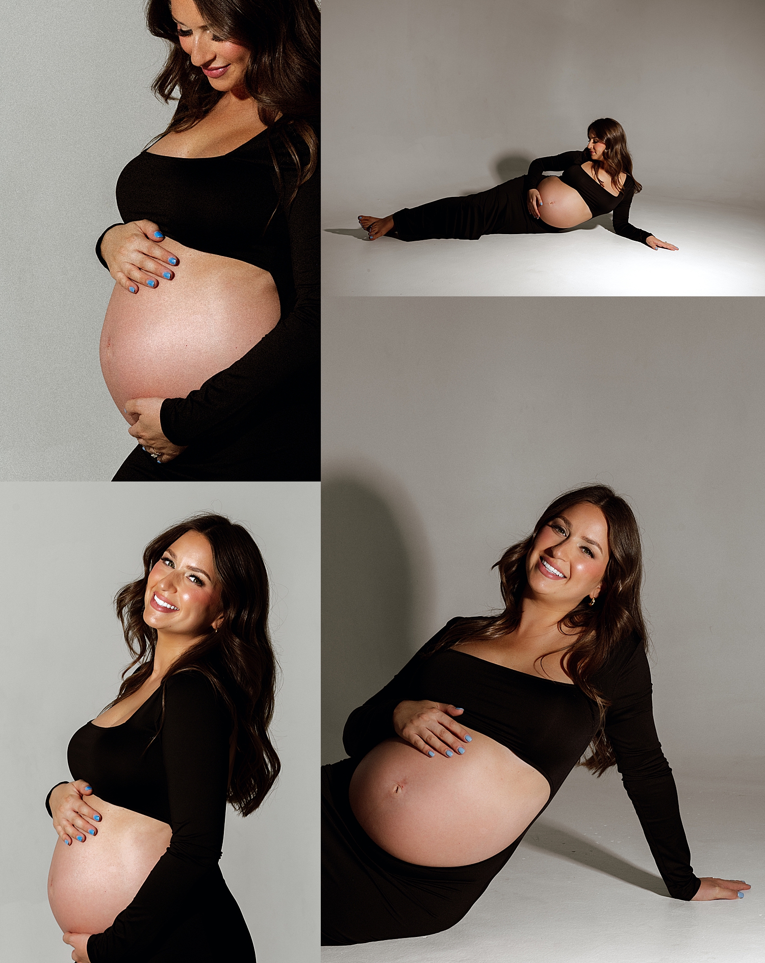 brunette in long black dress with baby bump by Tampa boudoir photographer