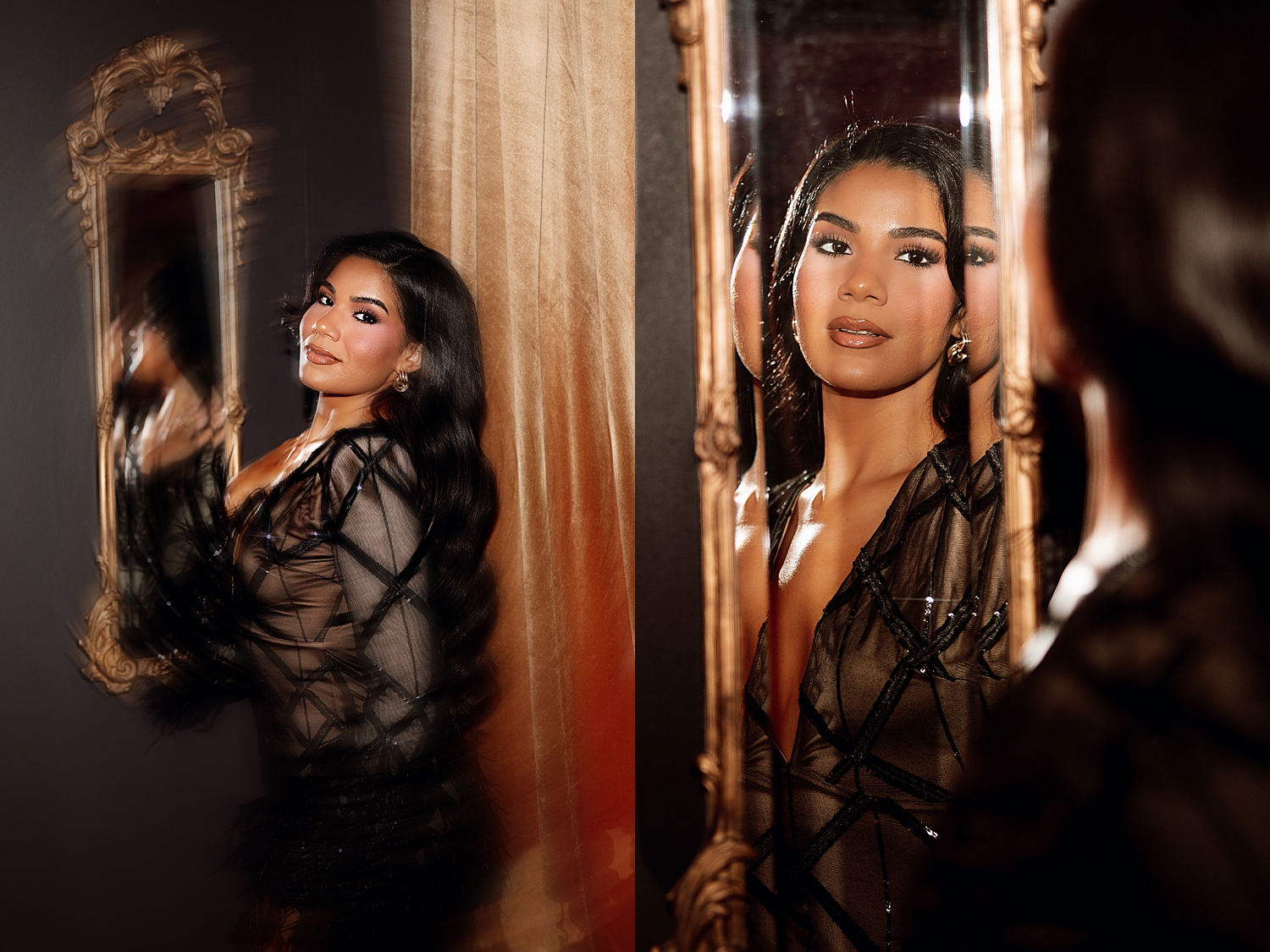 woman in sheer black bodysuit in front of a mirror for Best Branding Session